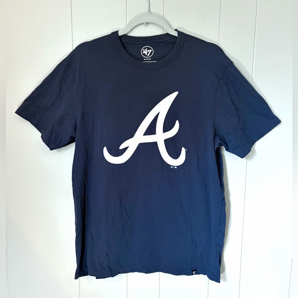 47 Brand Atlanta Braves Baseball Tshirt MLB Navy Big A Logo Navy Unisex M